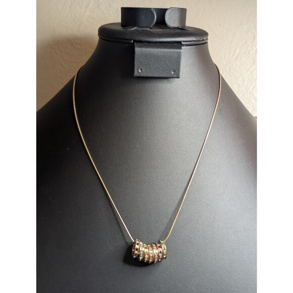 925 Sterling Vermeil Birthstone Colored & Clear CZ Rondelle Bead Charm Necklace - Picture 7 of 7